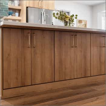 brown cabinets with roll out pantry