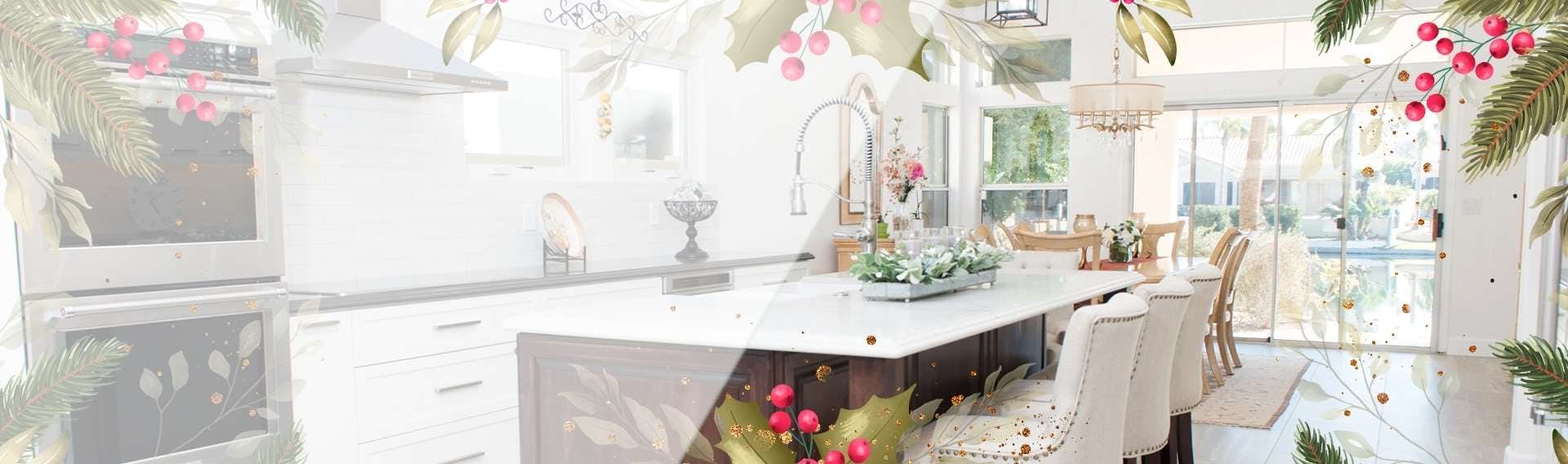 Classy Kitchen Banner with holiday plants around